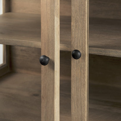 36" Natural Solid Wood Sideboard with Two Glass Doors HomeRoots