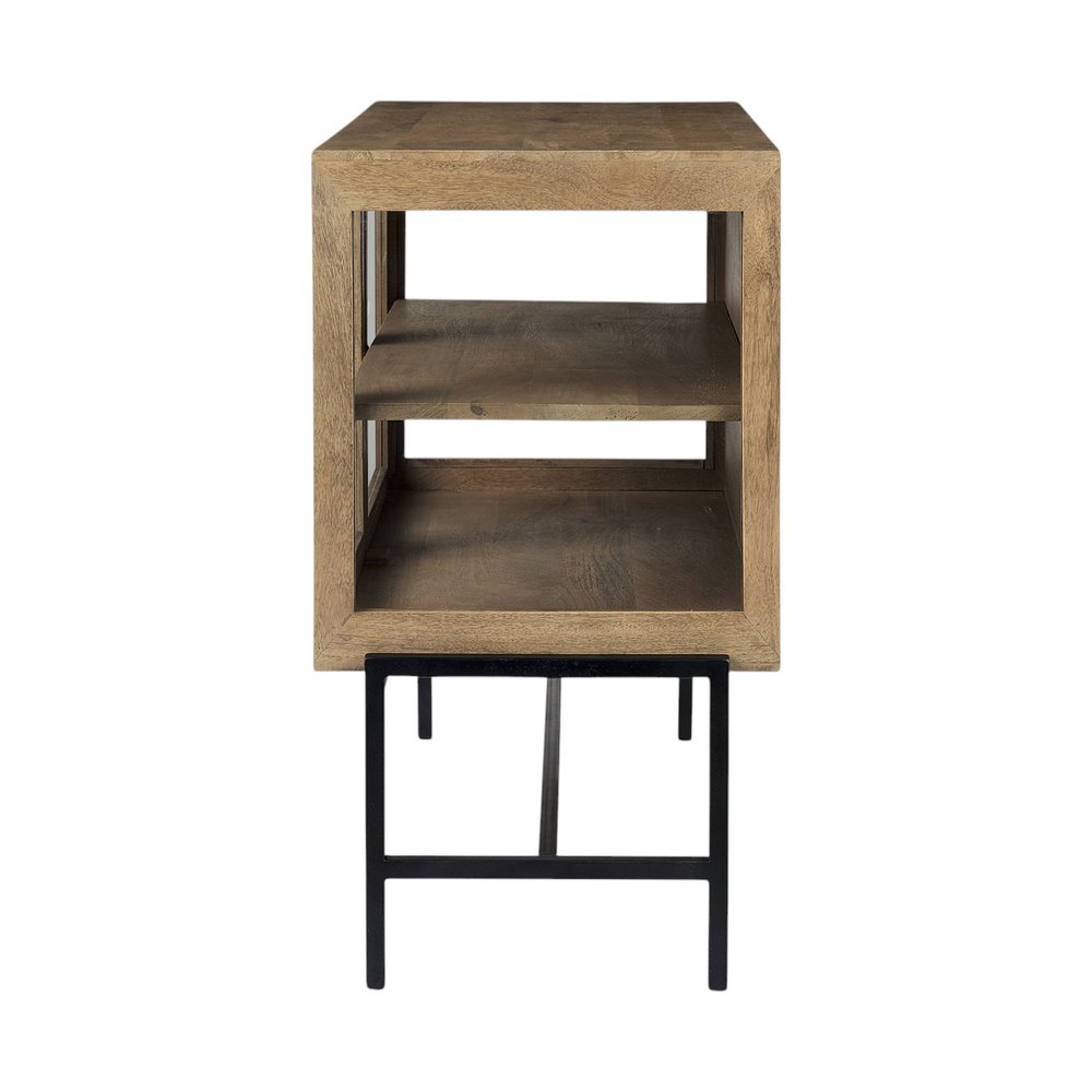 36" Natural Solid Wood Sideboard with Two Glass Doors HomeRoots