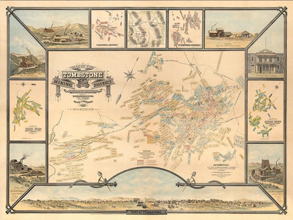 24" X 32" Map Of Tombstone Mining District Vintage Travel Poster Wall Art HomeRoots