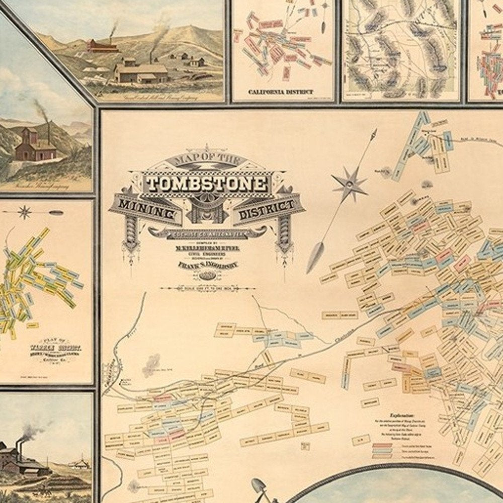 24" X 32" Map Of Tombstone Mining District Vintage Travel Poster Wall Art HomeRoots