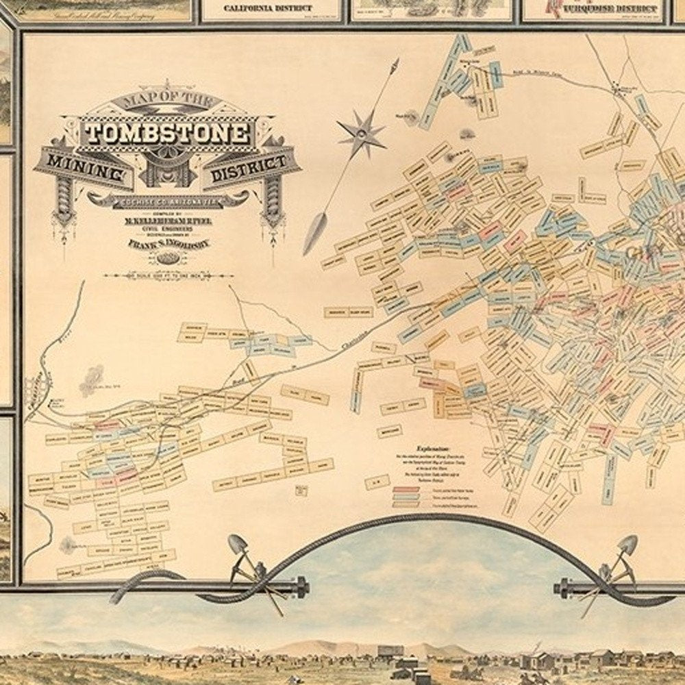 24" X 32" Map Of Tombstone Mining District Vintage Travel Poster Wall Art HomeRoots