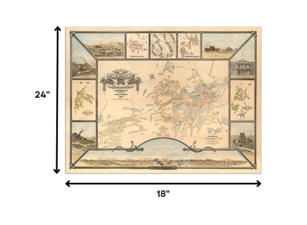 24" X 32" Map Of Tombstone Mining District Vintage Travel Poster Wall Art HomeRoots