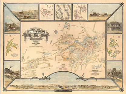 24" X 32" Map Of Tombstone Mining District Vintage Travel Poster Wall Art HomeRoots