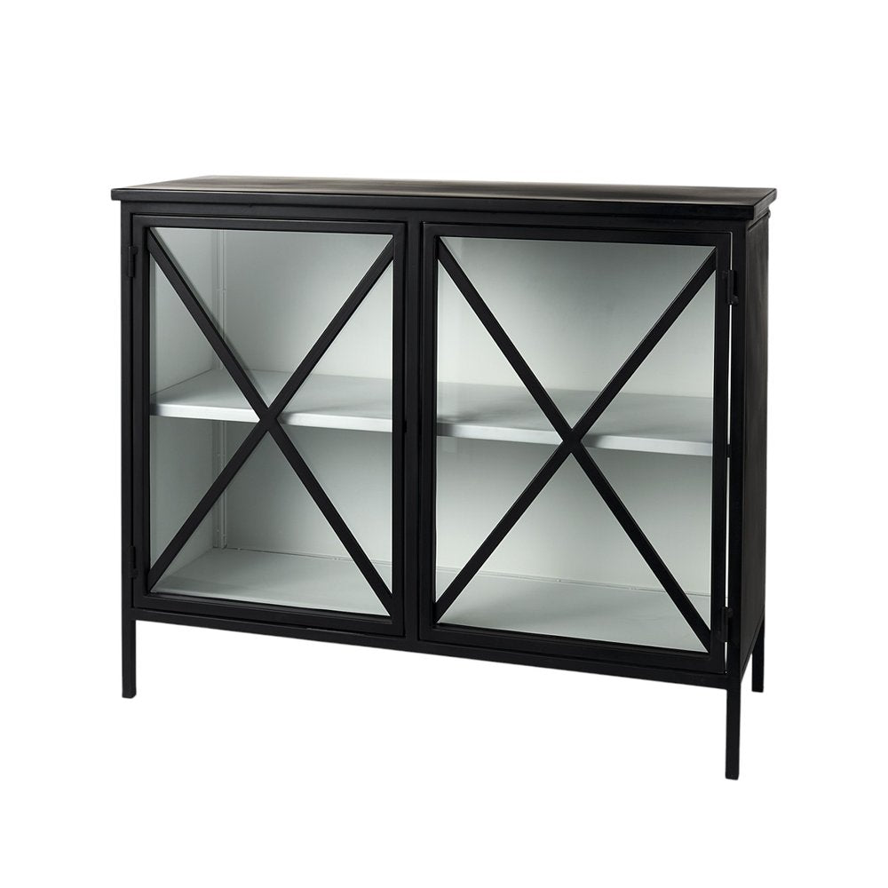 41" Black Iron Sideboard with Two Glass Doors HomeRoots