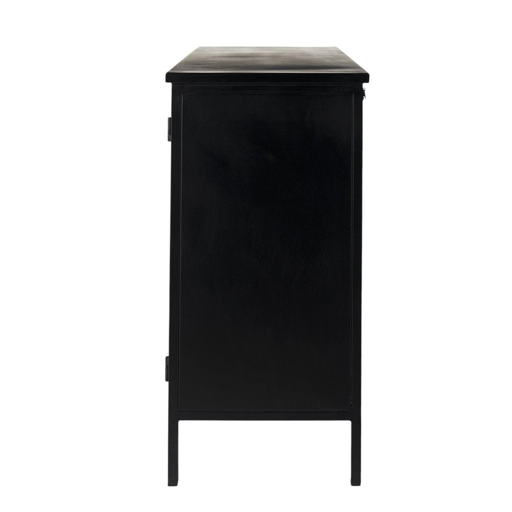 41" Black Iron Sideboard with Two Glass Doors HomeRoots