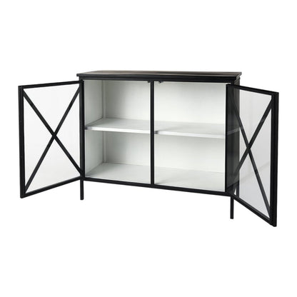 41" Black Iron Sideboard with Two Glass Doors HomeRoots