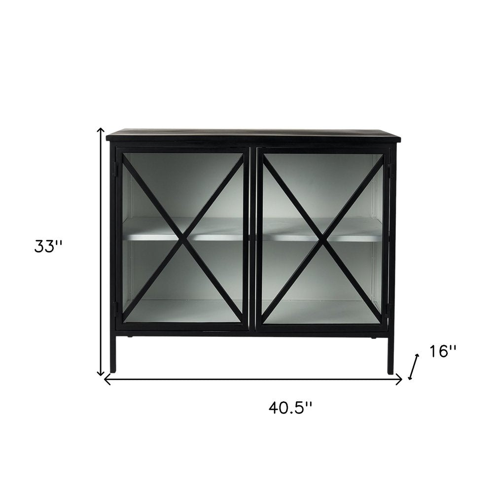 41" Black Iron Sideboard with Two Glass Doors HomeRoots