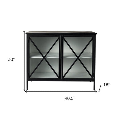 41" Black Iron Sideboard with Two Glass Doors HomeRoots