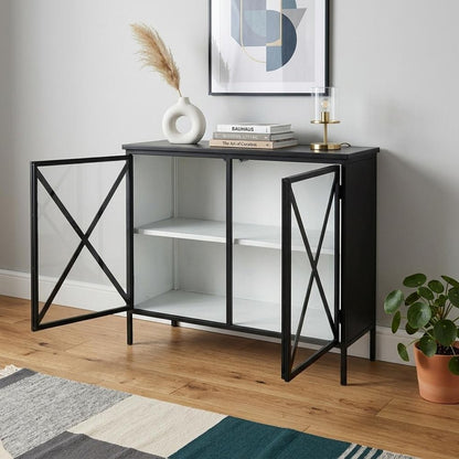 41" Black Iron Sideboard with Two Glass Doors HomeRoots
