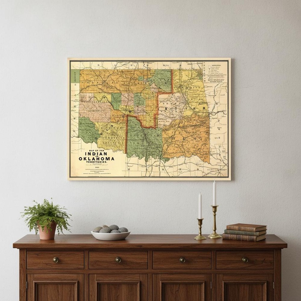 24" X 32" Map Of Indian And Oklahoma Territories Vintage Poster Wall Art — view 1