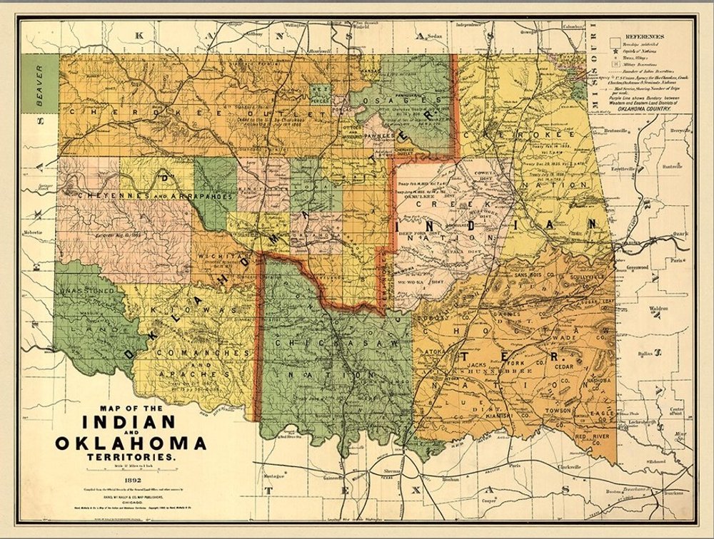 24" X 32" Map Of Indian And Oklahoma Territories Vintage Poster Wall Art HomeRoots