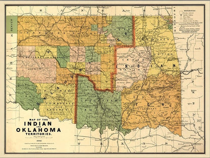 24" X 32" Map Of Indian And Oklahoma Territories Vintage Poster Wall Art HomeRoots