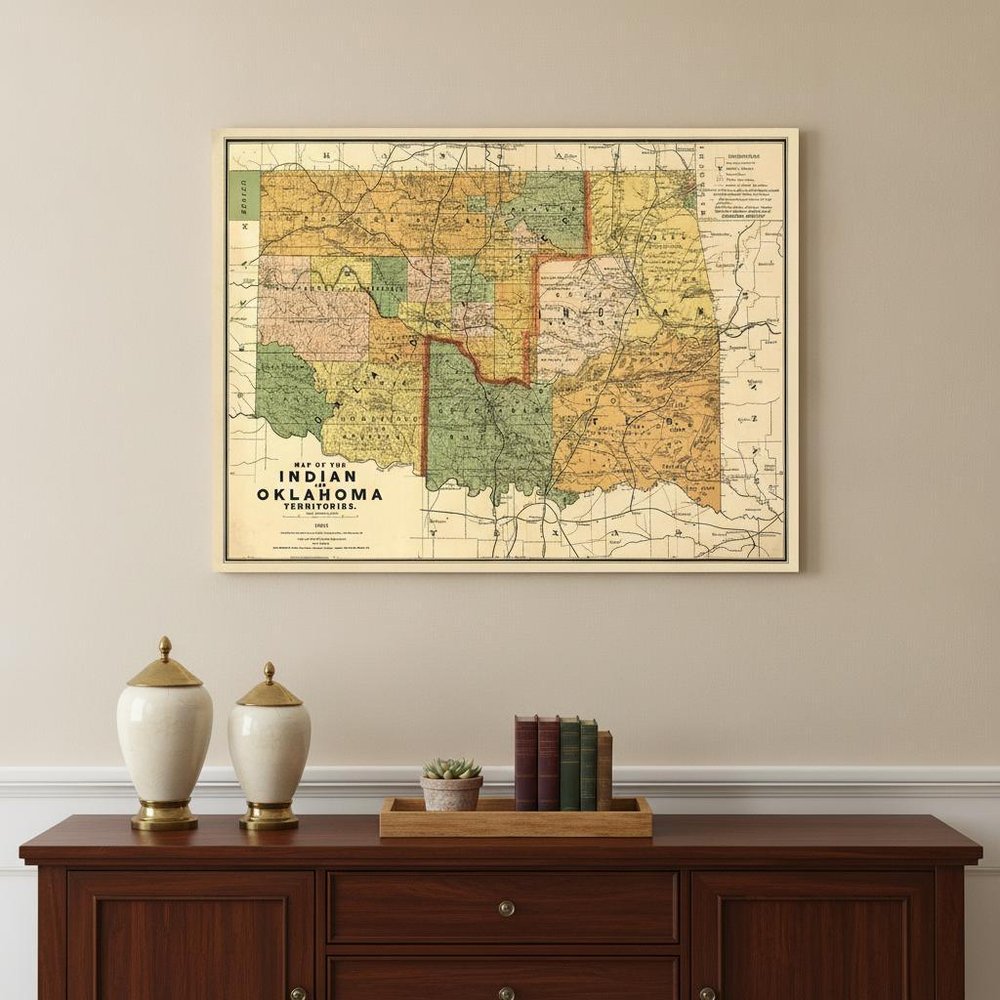 24" X 32" Map Of Indian And Oklahoma Territories Vintage Poster Wall Art HomeRoots
