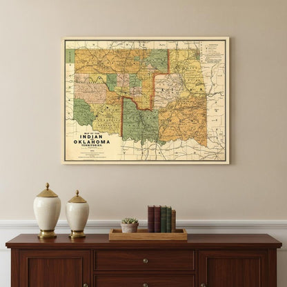 24" X 32" Map Of Indian And Oklahoma Territories Vintage Poster Wall Art HomeRoots