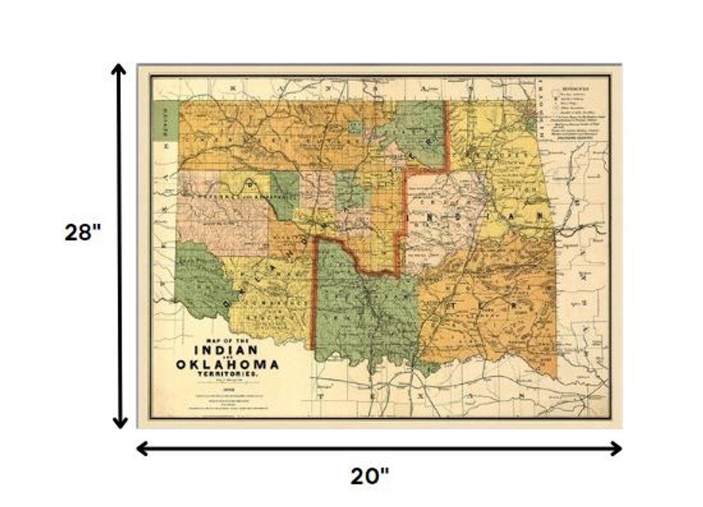 24" X 32" Map Of Indian And Oklahoma Territories Vintage Poster Wall Art HomeRoots