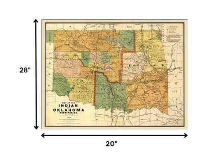 24" X 32" Map Of Indian And Oklahoma Territories Vintage Poster Wall Art HomeRoots