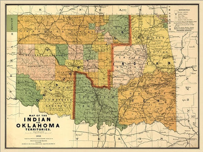 24" X 32" Map Of Indian And Oklahoma Territories Vintage Poster Wall Art HomeRoots