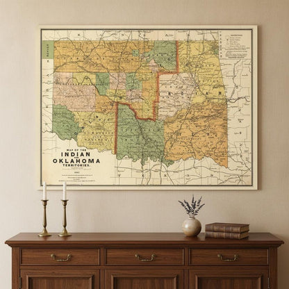 24" X 32" Map Of Indian And Oklahoma Territories Vintage Poster Wall Art HomeRoots
