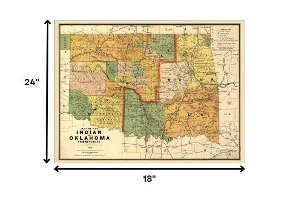 24" X 32" Map Of Indian And Oklahoma Territories Vintage Poster Wall Art — view 7