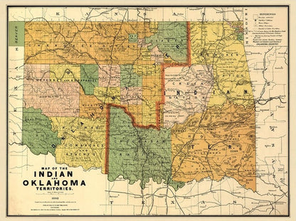 24" X 32" Map Of Indian And Oklahoma Territories Vintage Poster Wall Art HomeRoots