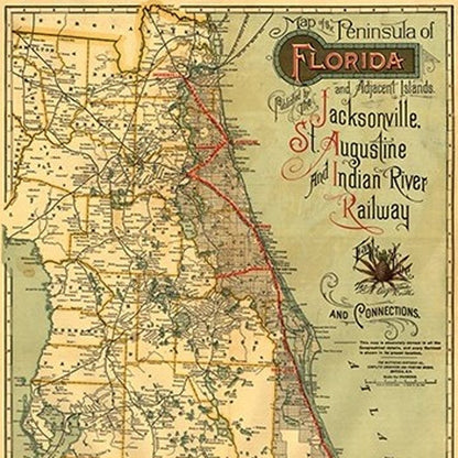 24" X 60" Map Of Jacksonville Florida Vintage Poster Wall Art