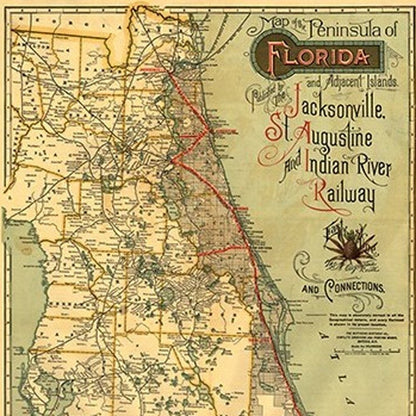 24" X 60" Map Of Jacksonville Florida Vintage Poster Wall Art