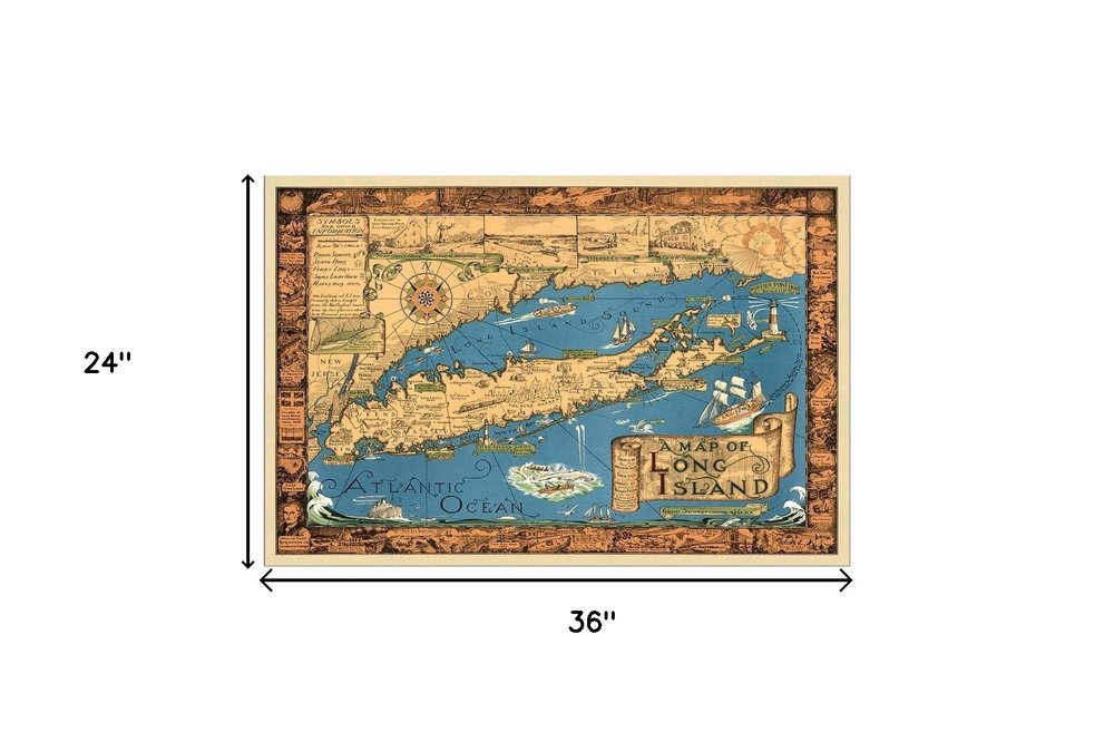 16" x 24" Vintage 1933 Map of Long Island Wall Art HomeRoots