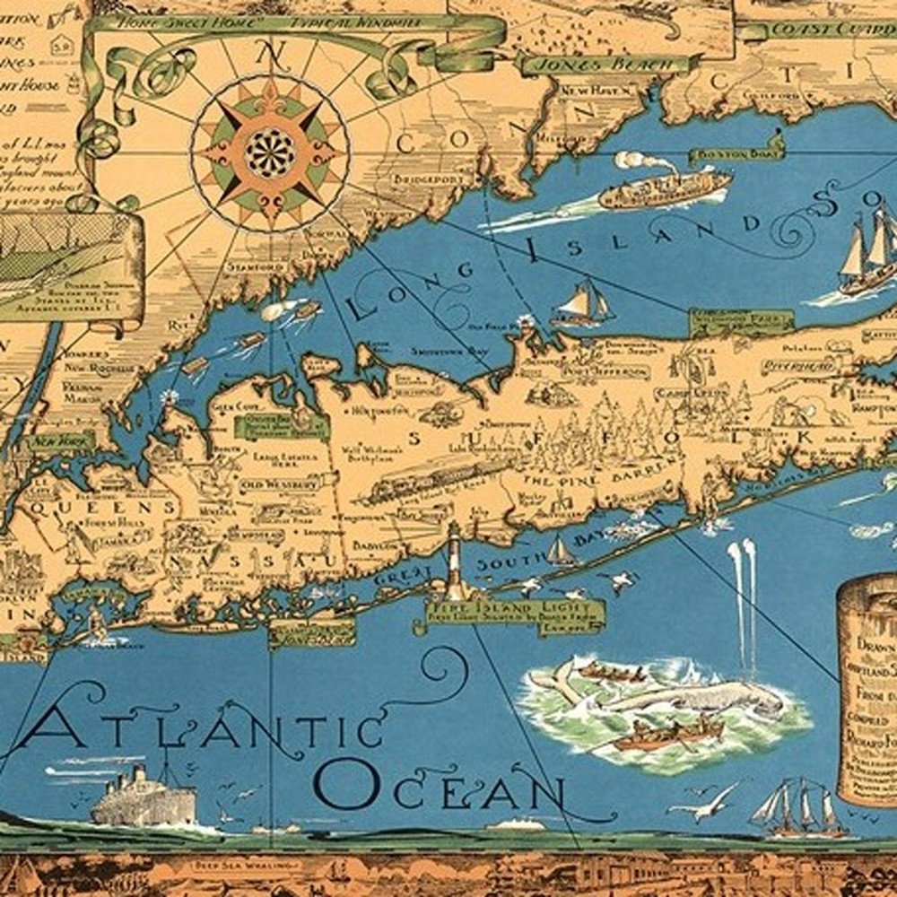 16" x 24" Vintage 1933 Map of Long Island Wall Art — view 4