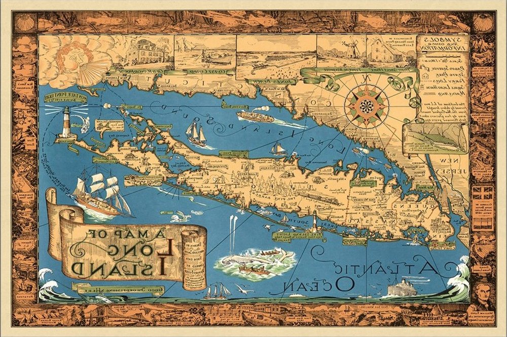 16" x 24" Vintage 1933 Map of Long Island Wall Art HomeRoots