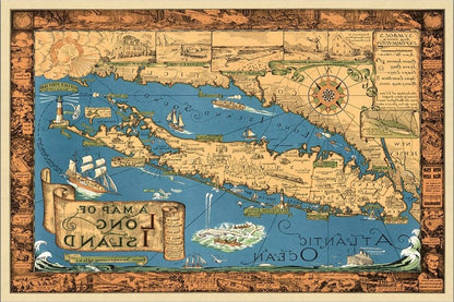 16" x 24" Vintage 1933 Map of Long Island Wall Art HomeRoots