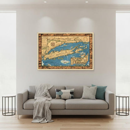16" x 24" Vintage 1933 Map of Long Island Wall Art HomeRoots