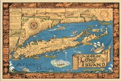 16" x 24" Vintage 1933 Map of Long Island Wall Art HomeRoots