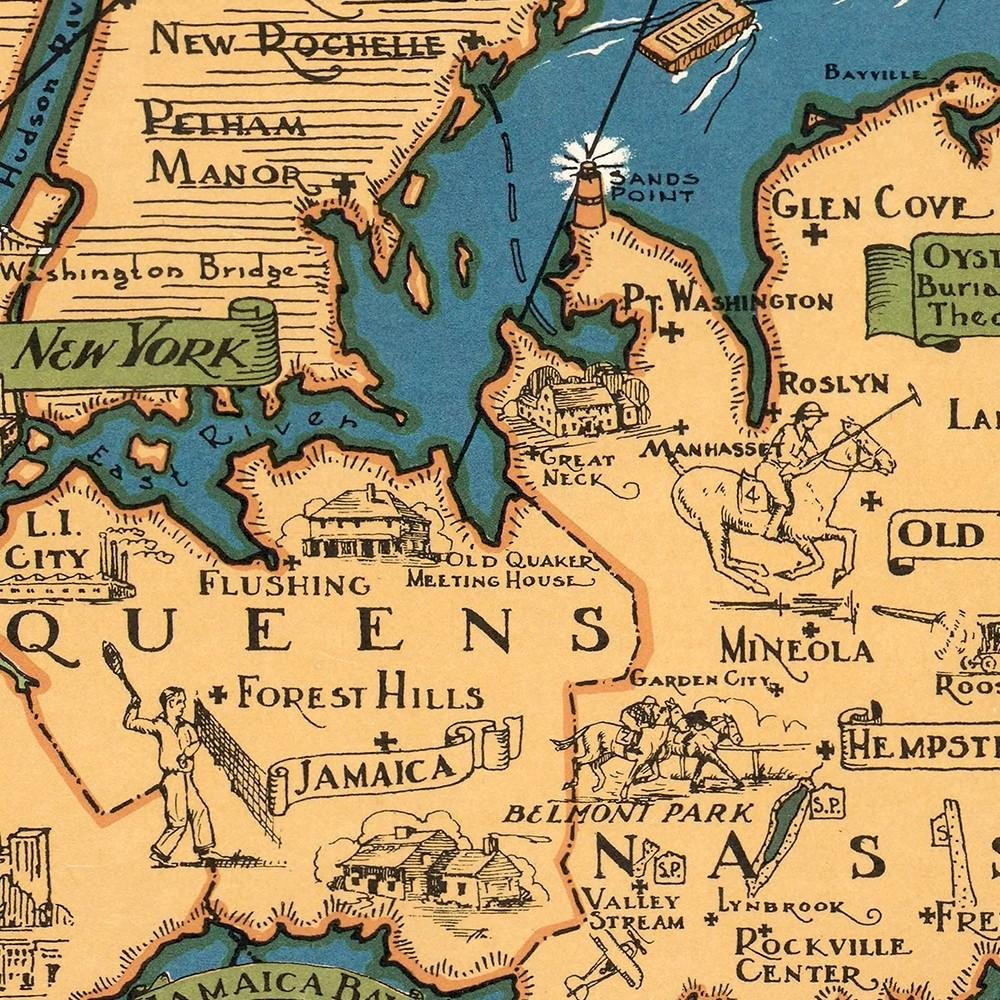 16" x 24" Vintage 1933 Map of Long Island Wall Art HomeRoots