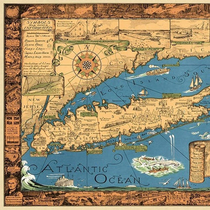 16" x 24" Vintage 1933 Map of Long Island Wall Art HomeRoots