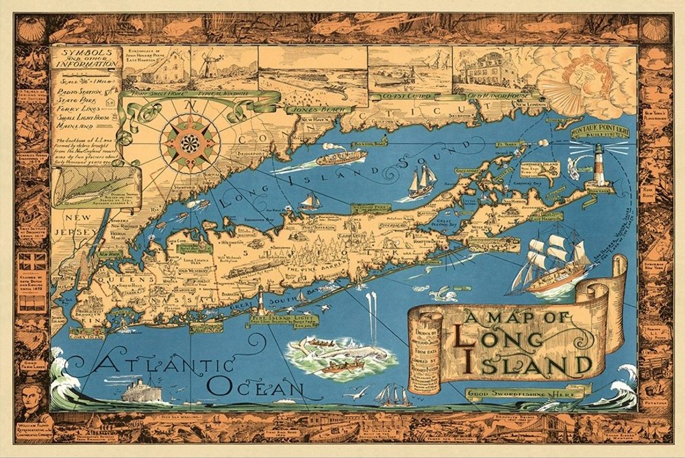 16" x 24" Vintage 1933 Map of Long Island Wall Art — view 8