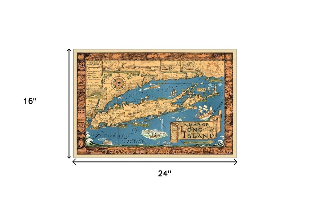 16" x 24" Vintage 1933 Map of Long Island Wall Art HomeRoots