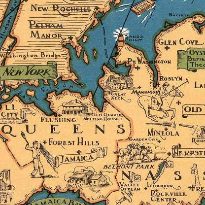 16" x 24" Vintage 1933 Map of Long Island Wall Art HomeRoots