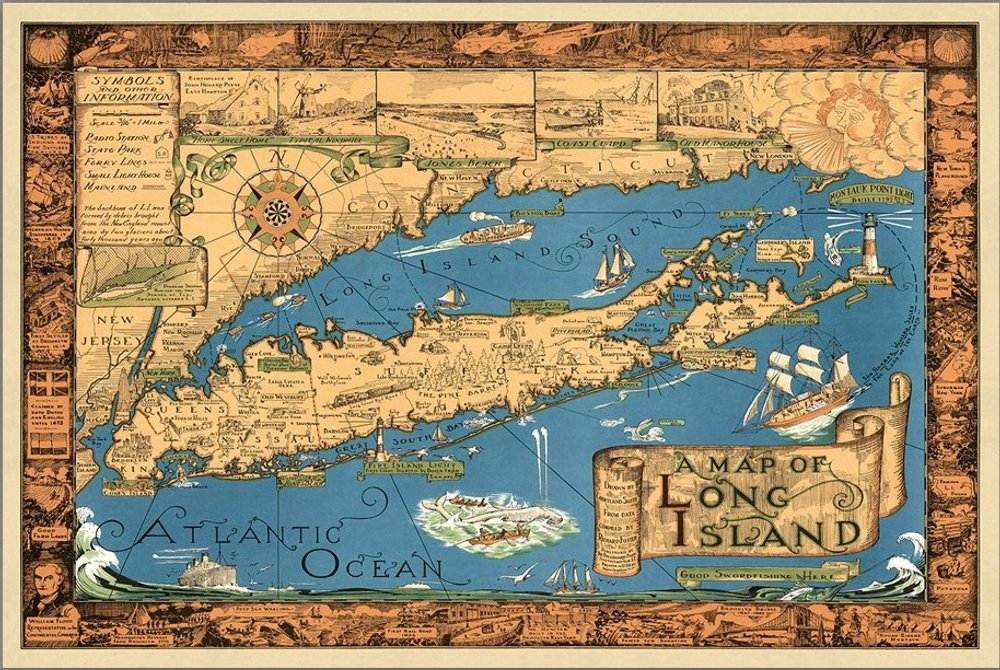 16" x 24" Vintage 1933 Map of Long Island Wall Art — view 13