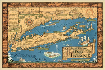 16" x 24" Vintage 1933 Map of Long Island Wall Art HomeRoots