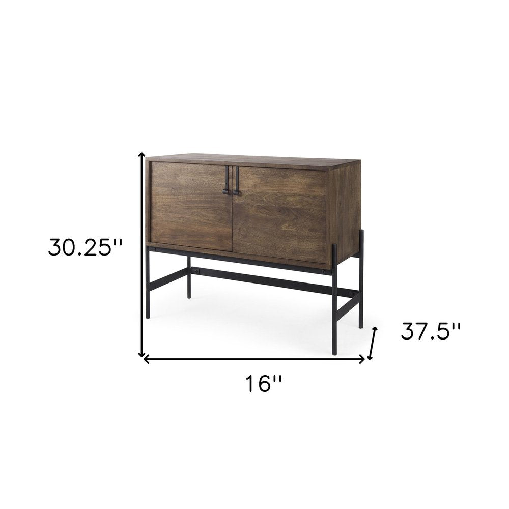 Dark Brown Two Door Cabinet With Metal Legs HomeRoots