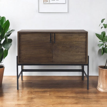 Dark Brown Two Door Cabinet With Metal Legs HomeRoots