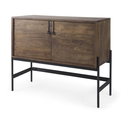 Dark Brown Two Door Cabinet With Metal Legs HomeRoots