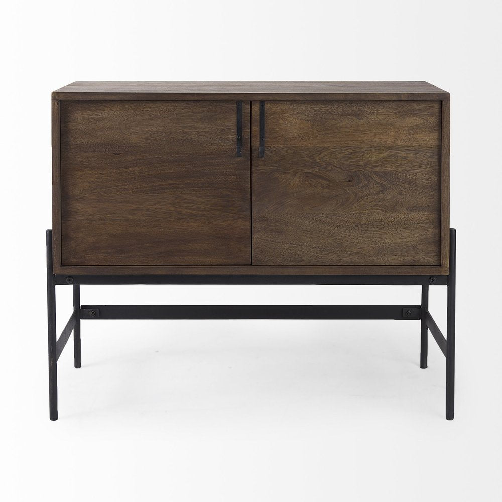 Dark Brown Two Door Cabinet With Metal Legs HomeRoots