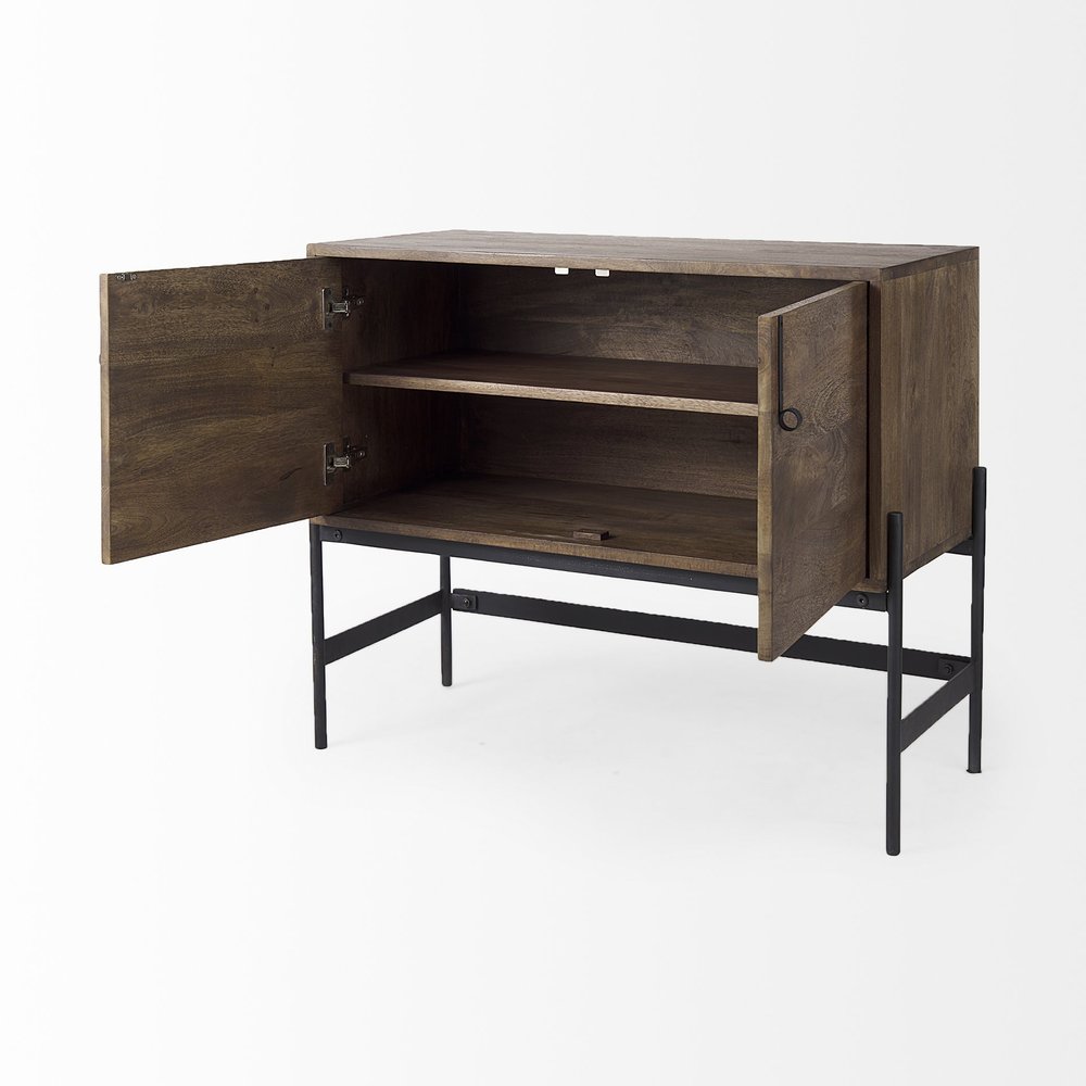 Dark Brown Two Door Cabinet With Metal Legs HomeRoots