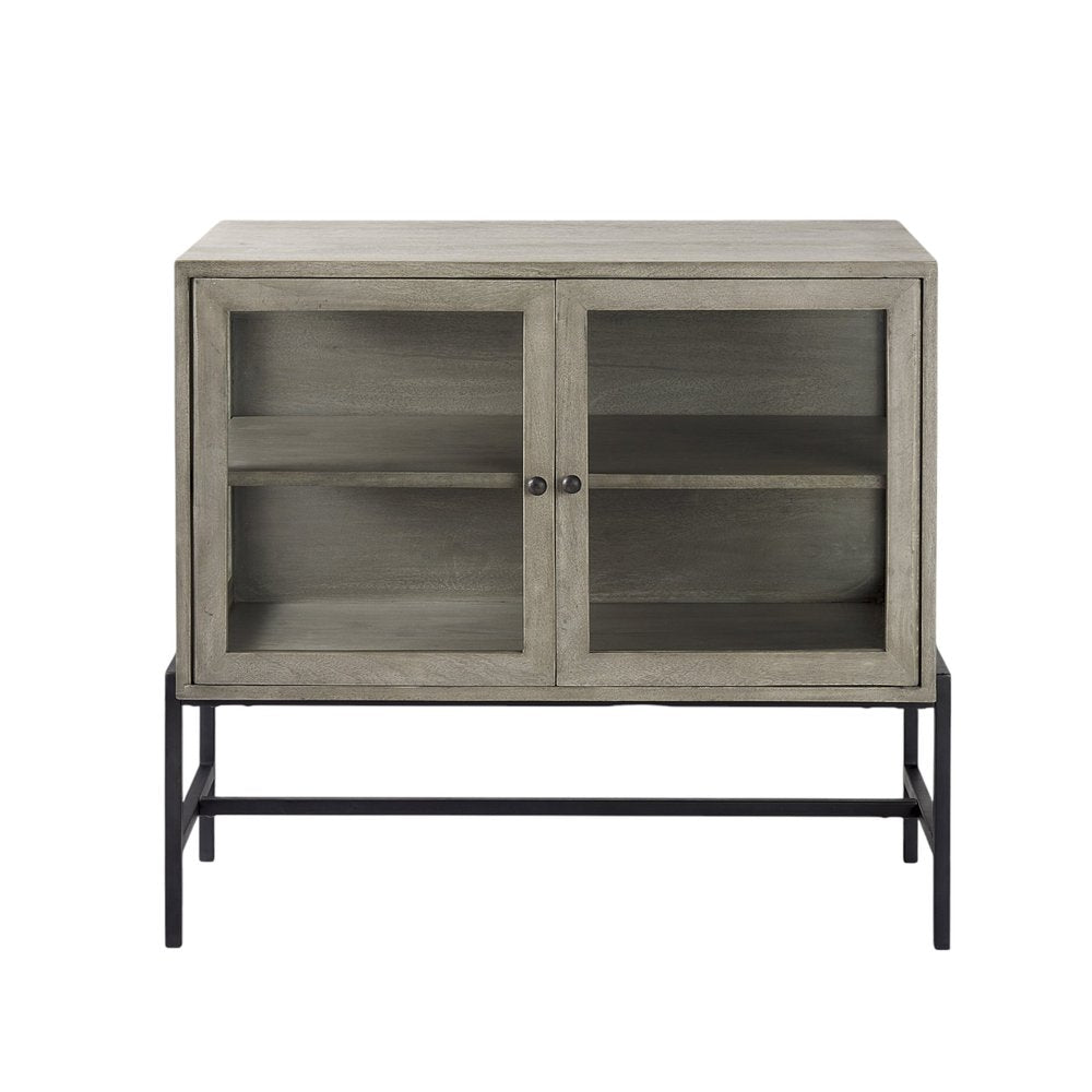 38" Gray Solid Wood Sideboard with Two Glass Doors HomeRoots