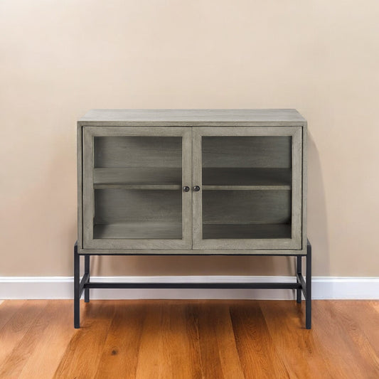 38" White Solid Wood Sideboard with Two Glass Doors