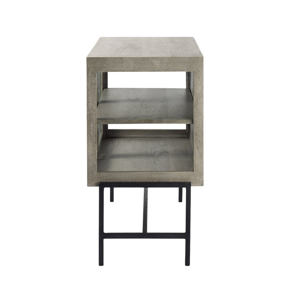 38" Gray Solid Wood Sideboard with Two Glass Doors HomeRoots
