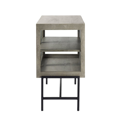 38" Gray Solid Wood Sideboard with Two Glass Doors HomeRoots