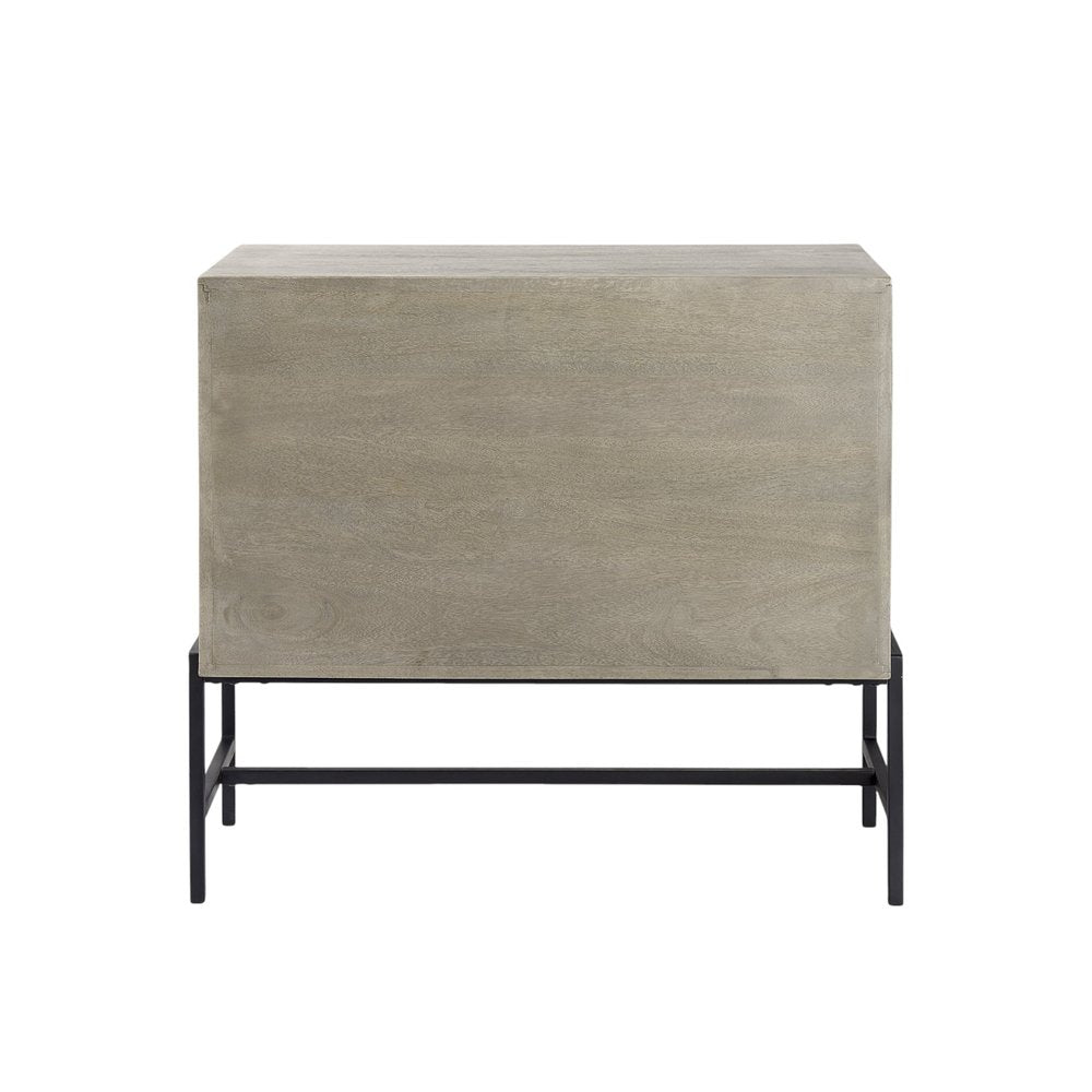 38" Gray Solid Wood Sideboard with Two Glass Doors HomeRoots