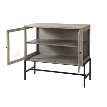 38" Gray Solid Wood Sideboard with Two Glass Doors HomeRoots